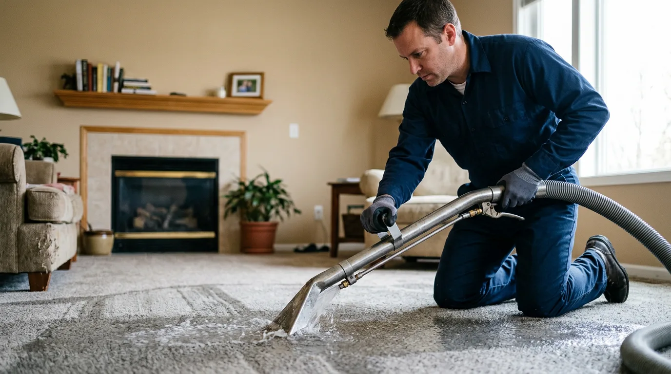 Water damage restoration technician working near Strathmore, CA